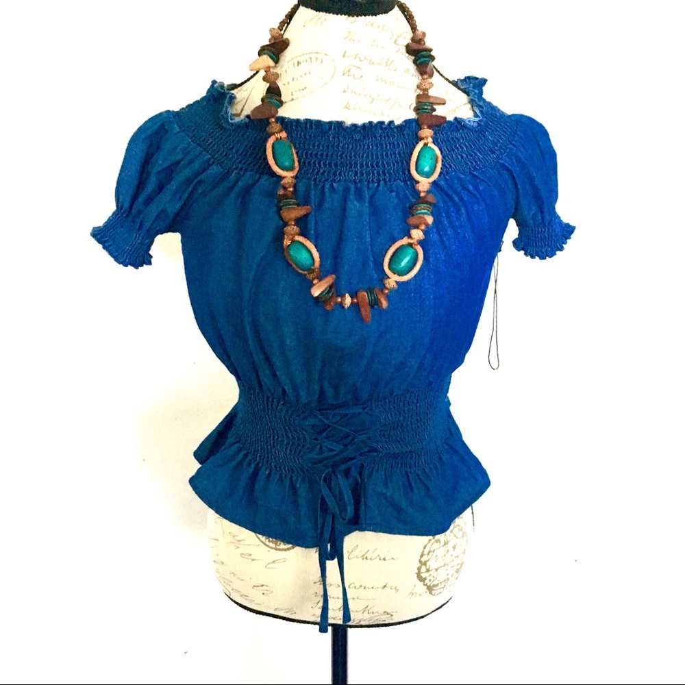 **HAUTE ROUCHING DENIM TOP**